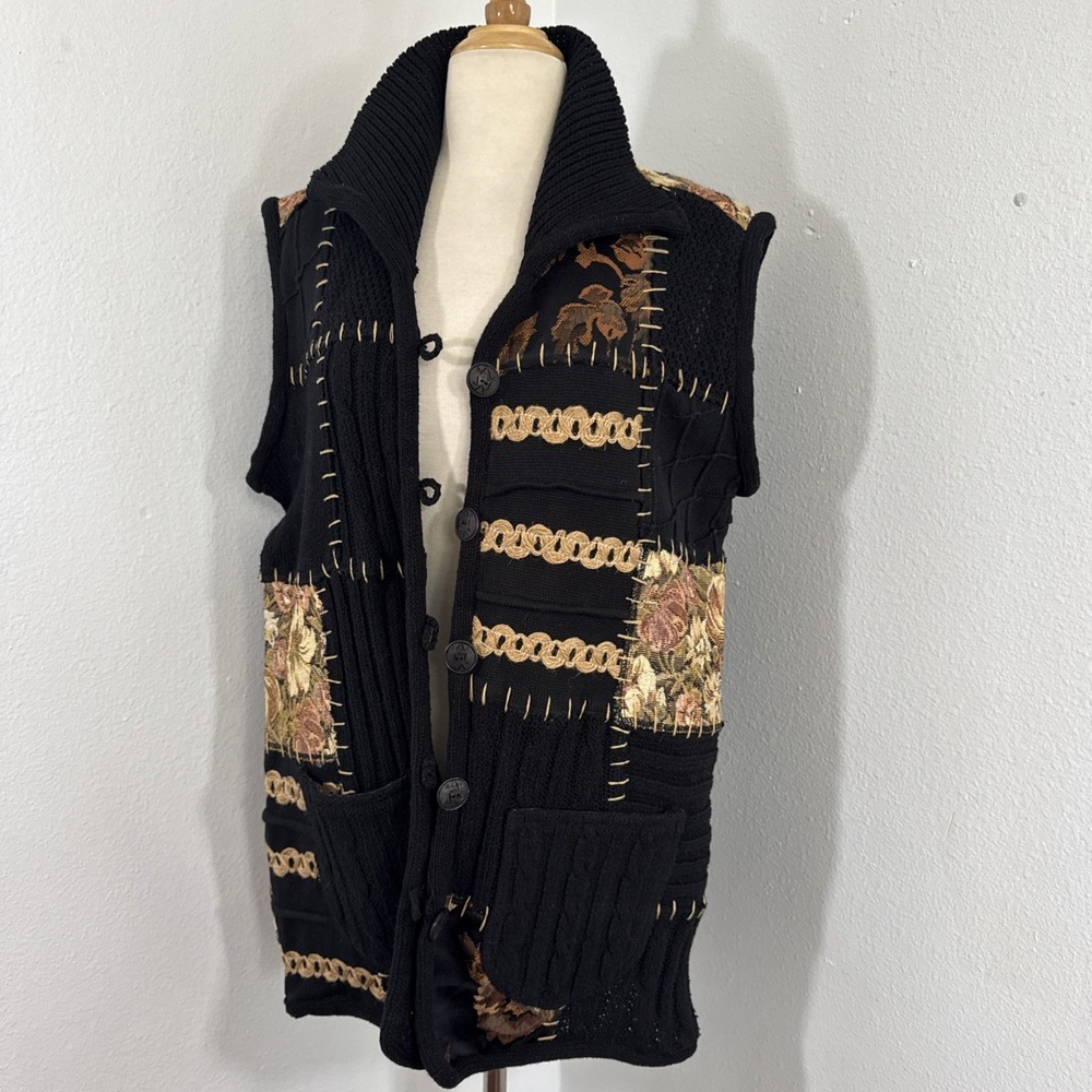 Sandy‎ Starman Cardigan Womens L Patchwork Embroidery Cottagecore Grandmacore